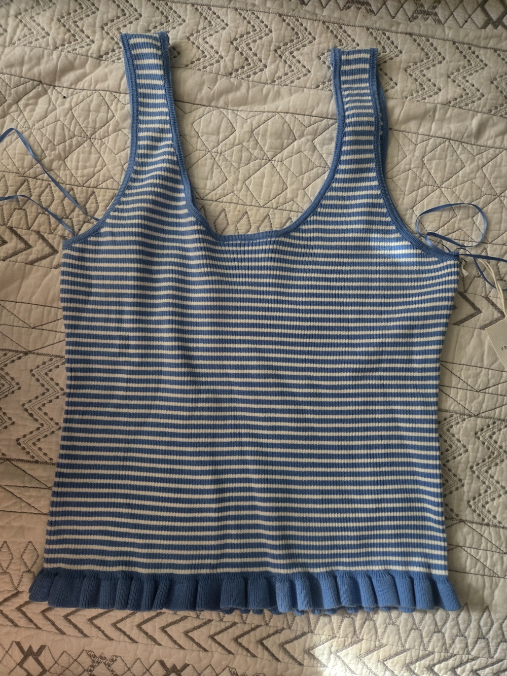 Striped Ribbed Bandeau Tank in Blue & White